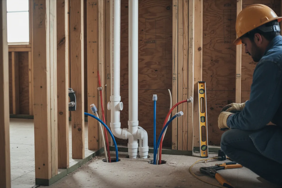 Drain and supply rough-in during Sump Pump Repair in New Buffalo